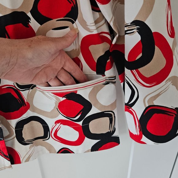 600 West Cropped Jacket 3/4 sleeves bold geometric pattern Size Small - Picture 2 of 9